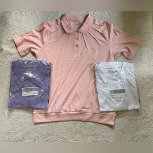 Women’s Blair Polo type Shirt - set of 3- Pink, Purple, & White - size L - NWT